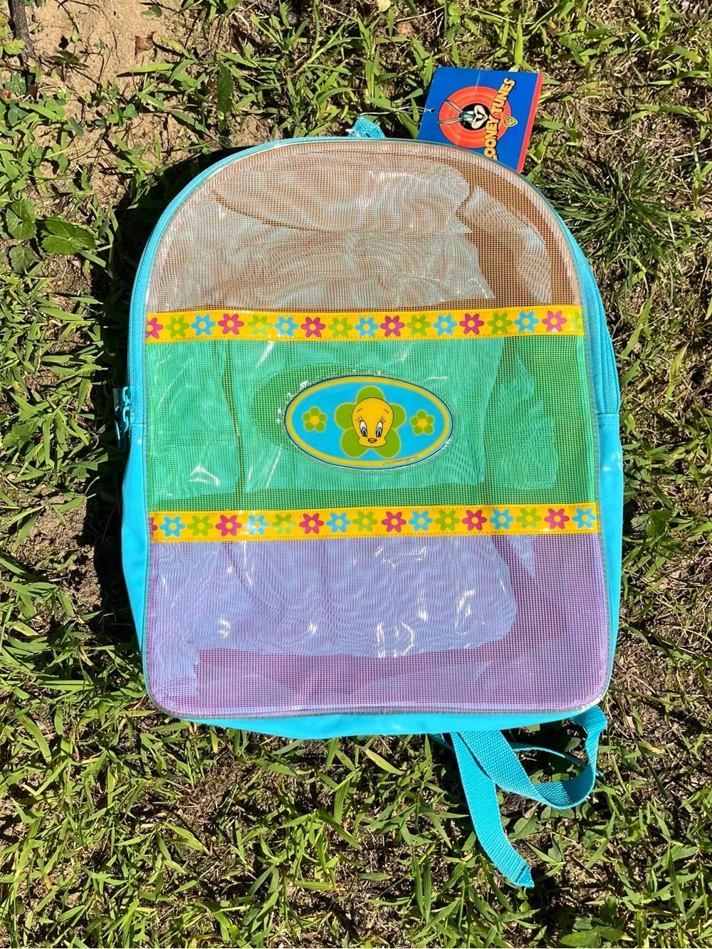 1997 Warner Bros NWT Looney Tunes Tweety Bird Beach Backpack Blue Back To School